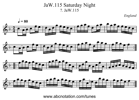 Saturday Night, JaW.115 - staff notation