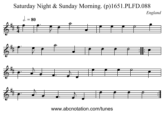 Saturday Night & Sunday Morning. (p)1651.PLFD.088 - staff notation