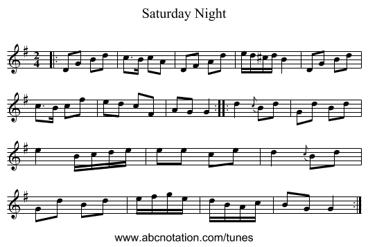 Saturday Night - staff notation