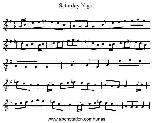 Saturday Night - staff notation