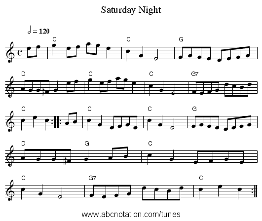 Saturday Night - staff notation