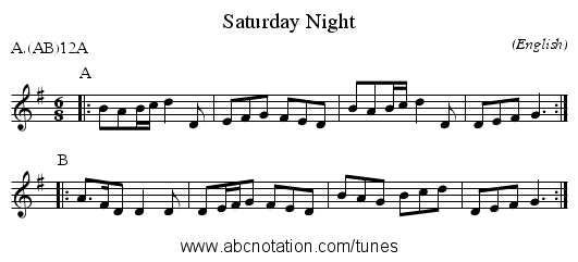 Saturday Night - staff notation