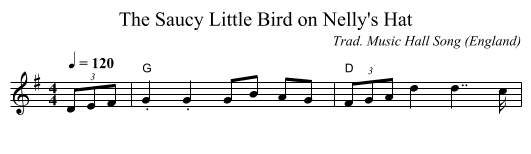 Saucy Little Bird on Nelly's Hat, The - staff notation