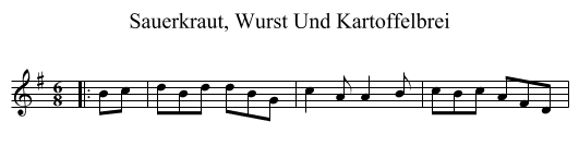 Sauerkraut, Wurst Und Kartoffelbrei - staff notation