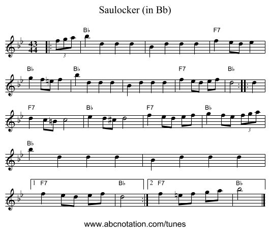 Saulocker (in Bb) - staff notation