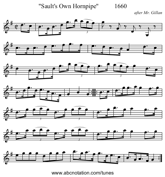 Sault's Own Hornpipe 1660 - staff notation