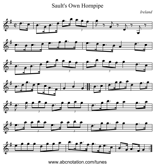 Sault's Own Hornpipe - staff notation