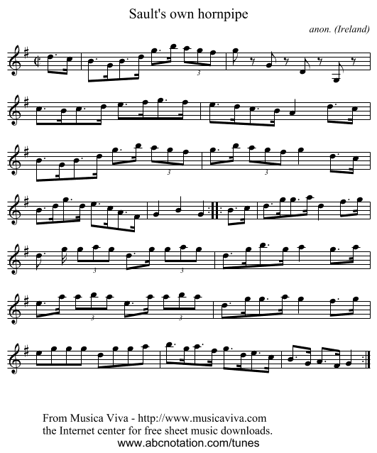 Sault's own hornpipe - staff notation