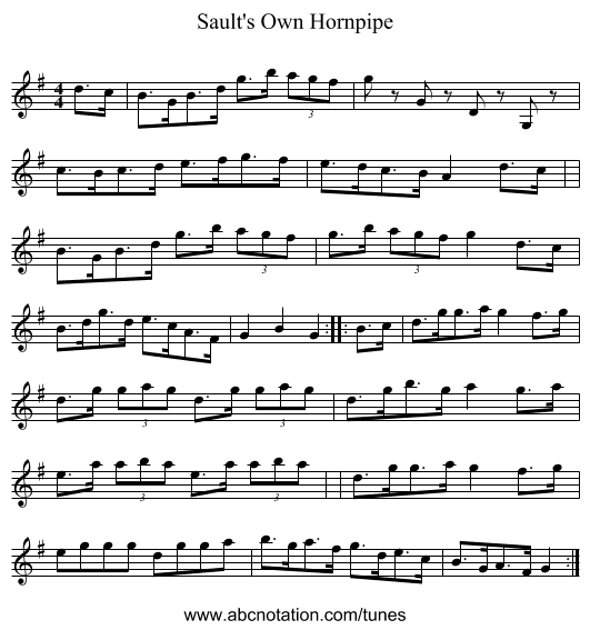 Sault's Own Hornpipe - staff notation