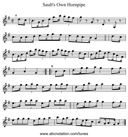 Sault's Own Hornpipe - staff notation