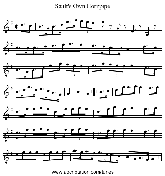 Sault's Own Hornpipe - staff notation