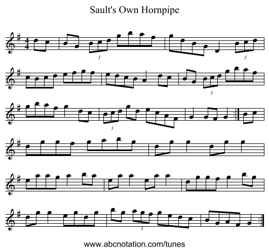 Sault's Own Hornpipe - staff notation