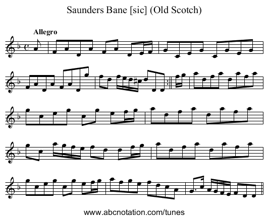 Saunders Bane [sic] (Old Scotch) - staff notation
