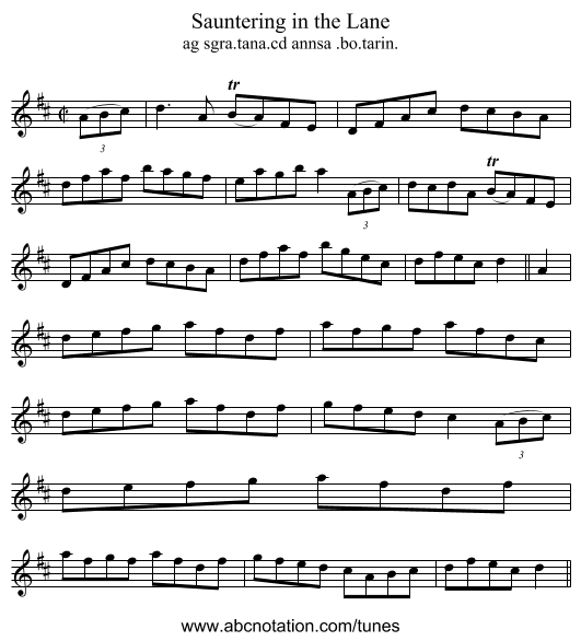 Sauntering in the Lane - staff notation