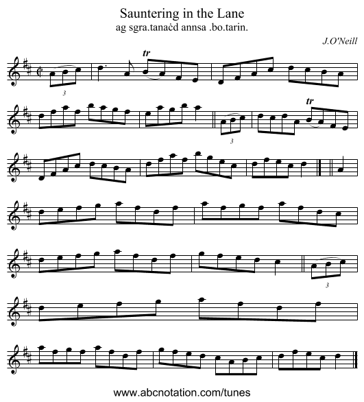 Sauntering in the Lane - staff notation