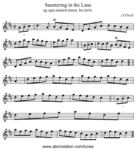 Sauntering in the Lane - staff notation