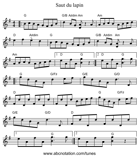 Saut du lapin - staff notation