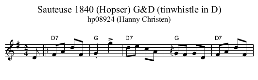 Sauteuse 1840 (Hopser) G&D (tinwhistle in D) - staff notation
