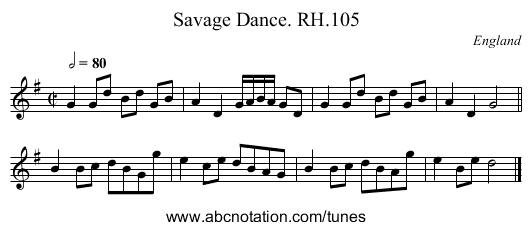 Savage Dance. RH.105 - staff notation