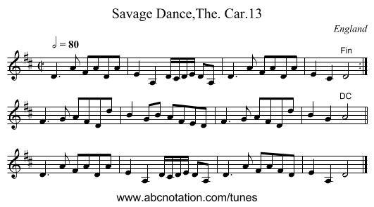 Savage Dance,The. Car.13 - staff notation
