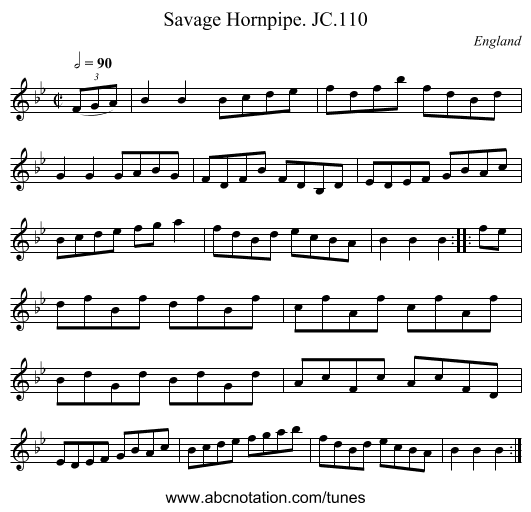 Savage Hornpipe. JC.110 - staff notation