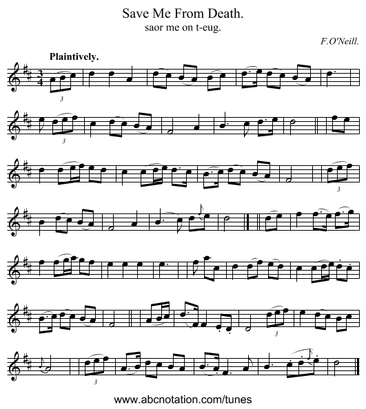 Save Me From Death. - staff notation