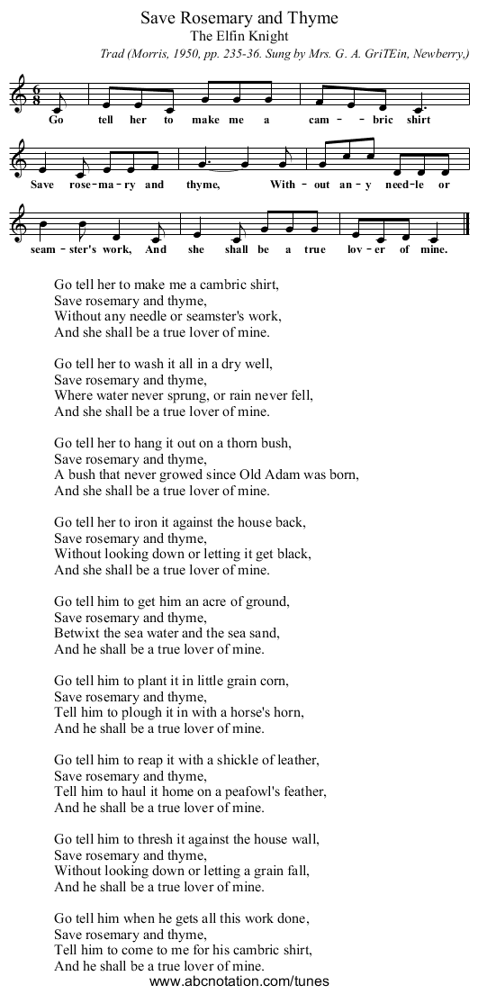 Save Rosemary and Thyme - staff notation