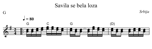 Savila se bela loza - staff notation