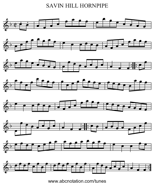 SAVIN HILL HORNPIPE - staff notation