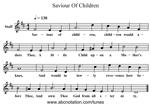 Saviour Of Children - staff notation