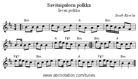 Savitaipaleen polkka - staff notation