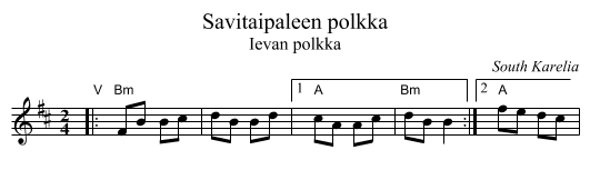 Savitaipaleen polkka - staff notation