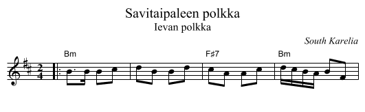 Savitaipaleen polkka - staff notation