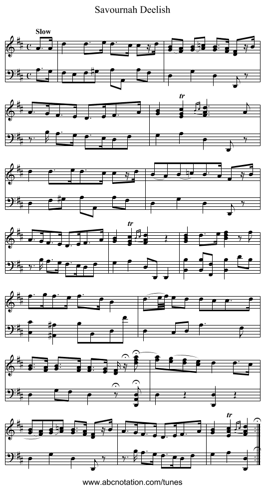 Savournah Deelish - staff notation