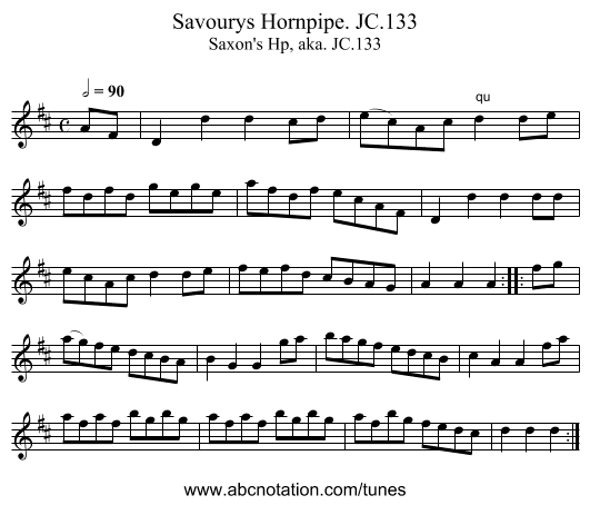 Savourys Hornpipe. JC.133 - staff notation
