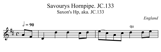 Savourys Hornpipe. JC.133 - staff notation