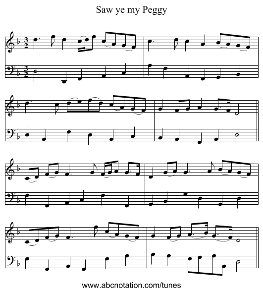 Saw ye my Peggy - staff notation