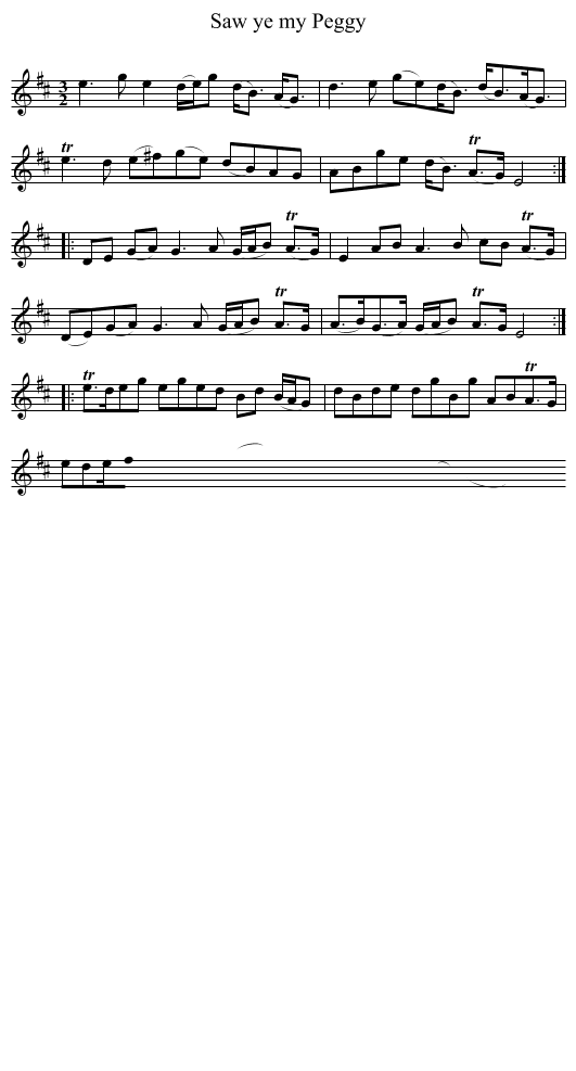 Saw ye my Peggy - staff notation