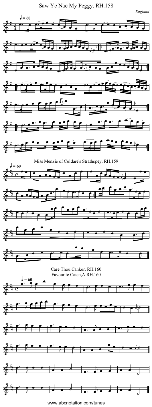 Saw Ye Nae My Peggy. RH.158 - staff notation