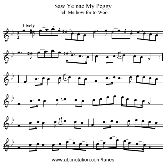 Saw Ye nae My Peggy - staff notation
