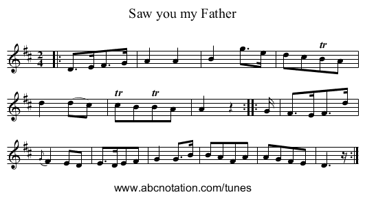 Saw you my Father - staff notation