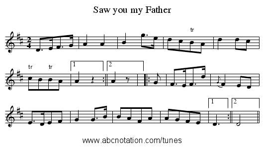 Saw you my Father - staff notation