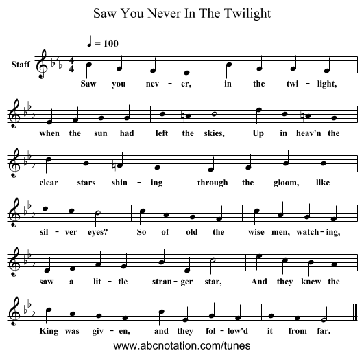 Saw You Never In The Twilight - staff notation