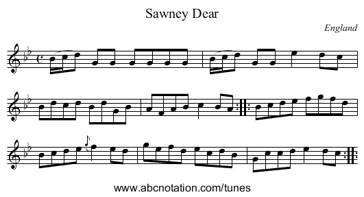 Sawney Dear - staff notation