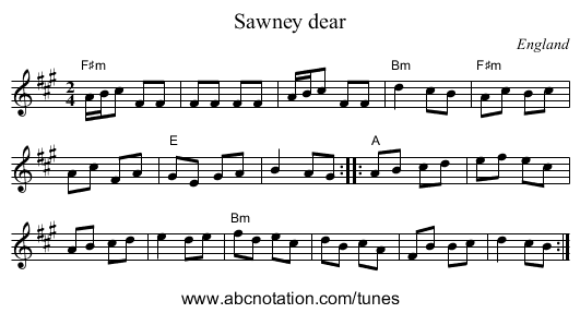 Sawney dear - staff notation