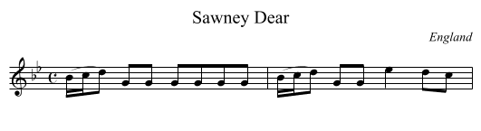 Sawney Dear - staff notation