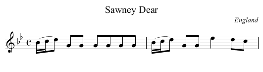 Sawney Dear - staff notation