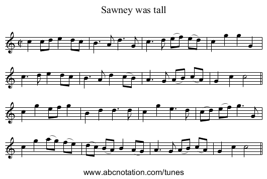 Sawney was tall - staff notation