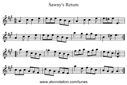 Sawny's Return - staff notation