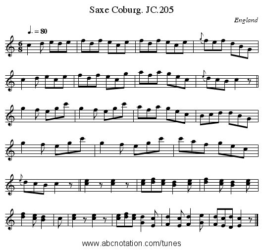 Saxe Coburg. JC.205 - staff notation
